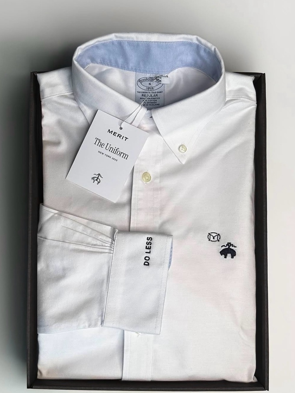 Brooks Brothers x merit White Dress Shirt with Navy Embroidery